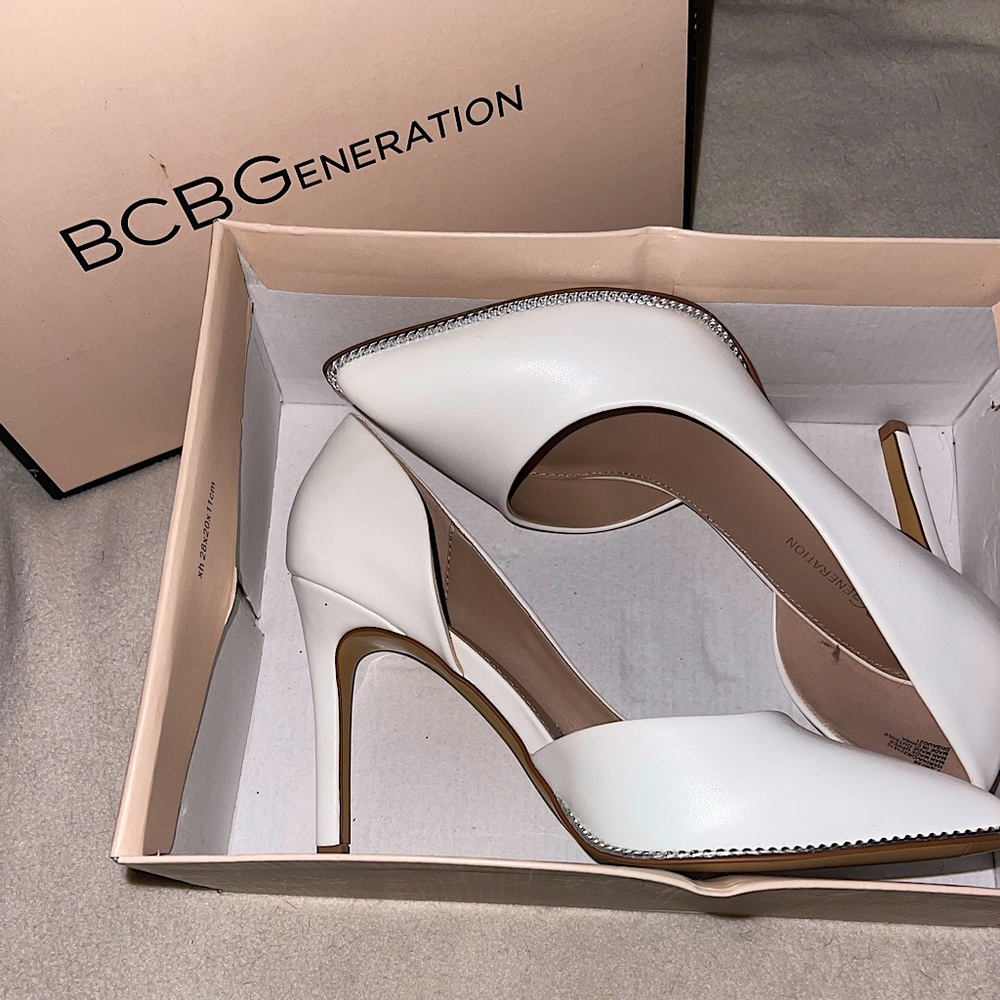 BCBG Generation White Pumps